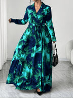 Plus Size Women'S New Elegant Lapel Long Sleeve Waist-Cinching Printed Dress, Casual Fashion Suitable for Parties, Daily Commute, And Dates - Mixed colors