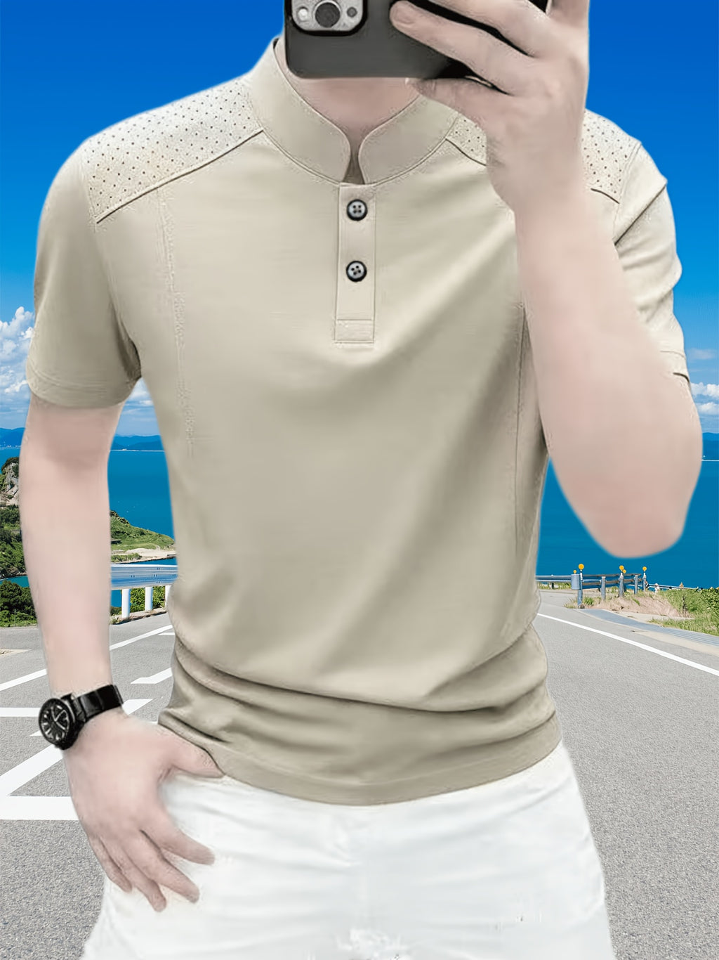 Men'S Breathable Short Sleeve Polo Shirt, Men'S Top Short Sleeve T-Shirt, Men'S Trendy New Style, Solid Color - Warehouse-7063 Khaki