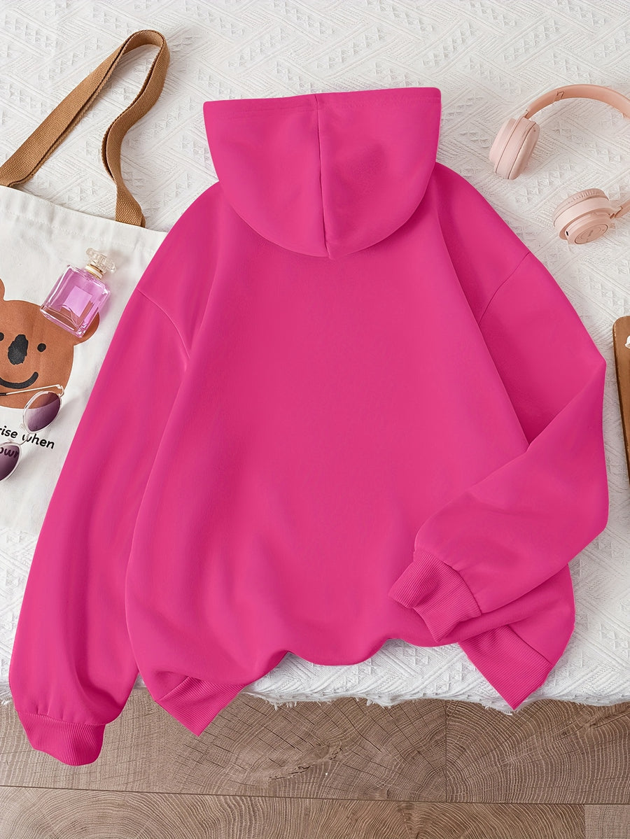 Letter Print Hooded Sweatshirt for Autumn And Winter, Women'S Clothing - Rose Red