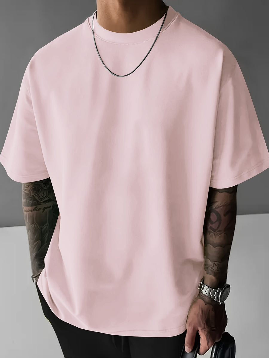 Men'S Short Sleeve T-Shirt, 100% Fabric, Loose Fit, Fashion Casual Round Neck Top, Spring Summer Outdoor Apparel for Men, Tops for 11 Holidays - Pink Color