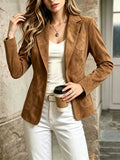 YY260604023, Women's Daily Commute Two-Button Lapel Straight-Leg Casual Blazer, Basic Long Sleeve Cuffs, Minimalist Temperament Style Casual Work Jacket, Weekend Shopping and Short-Distance Travel Top - Dark Brown