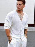 Men's Hollow-Knit V-Neck Cardigan Top, Unisex Summer Outerwear Suitable for Vacation, Fashion, Casual, and Commuting - White