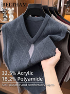 New Autumn Winter Men Sleeveless Knit Vest, Ideal Gift for Dad And Husband, V Neck Pullover Design, Warm Cold Resistant Soft Comfortable Sweater Waistcoat, Minimal Elegant Versatile Top for Daily Casual Business Sports Camping Wear - Medium Gray