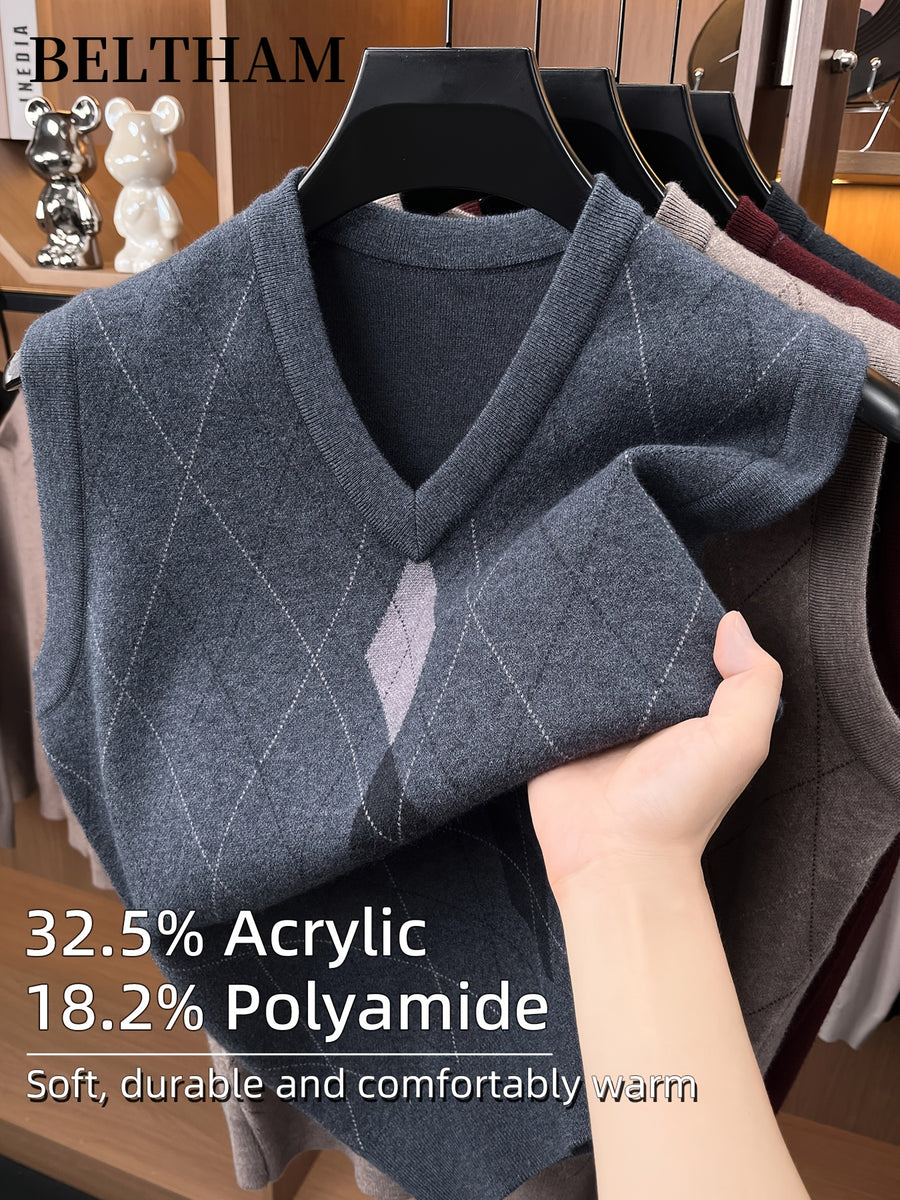 New Autumn Winter Men Sleeveless Knit Vest, Ideal Gift for Dad And Husband, V Neck Pullover Design, Warm Cold Resistant Soft Comfortable Sweater Waistcoat, Minimal Elegant Versatile Top for Daily Casual Business Sports Camping Wear - Medium Gray