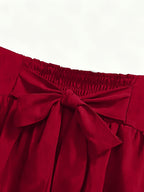 Women'S Elegant High-Waist Bow A-Line Trumpet Midi Dress - Burgundy