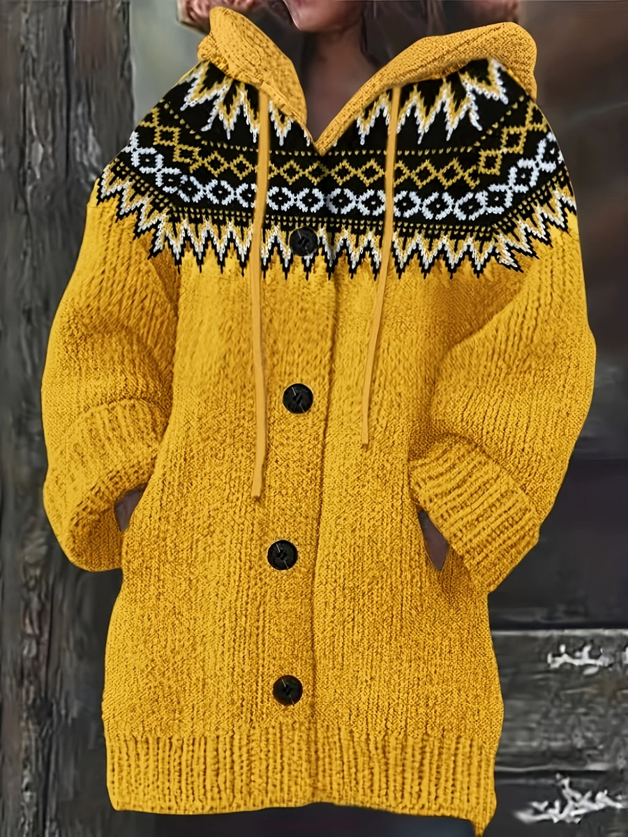 Fashionable Casual Long-Sleeve Hooded Cardigan for Women with Contrasting Colors And Pockets - orange yellow