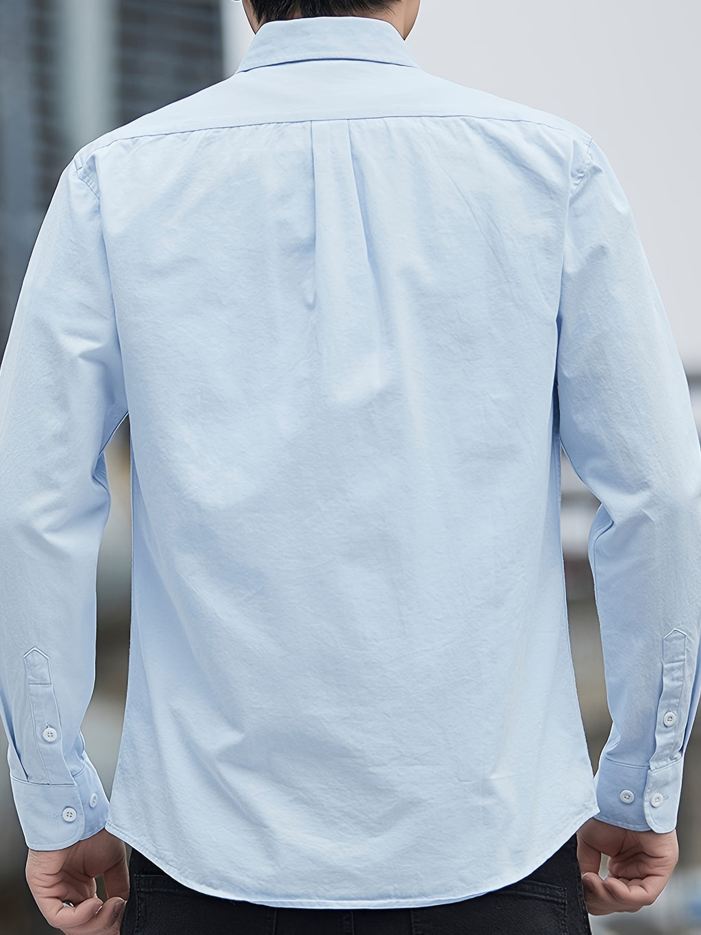[Uomo Le Mi OBM] 1pc Spring/Autumn New Men'S Formal Shirt, Solid Color Lapel Pocket Open-Front Long Sleeve Shirt, Men'S Business Casual Fashion Versatile Shirt Jacket, Suitable for Spring And Autumn Single Wear Or Outerwear, Fits Daily And Casual - Sky Blue