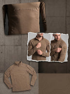 ESDY 1-Piece Men's Stand Collar Tactical BDU Sweatshirt, Large Mesh Breathable Half-Zip Outdoor Combat Top, Chest and Back Mesh Breathable Training Wear - Khaki