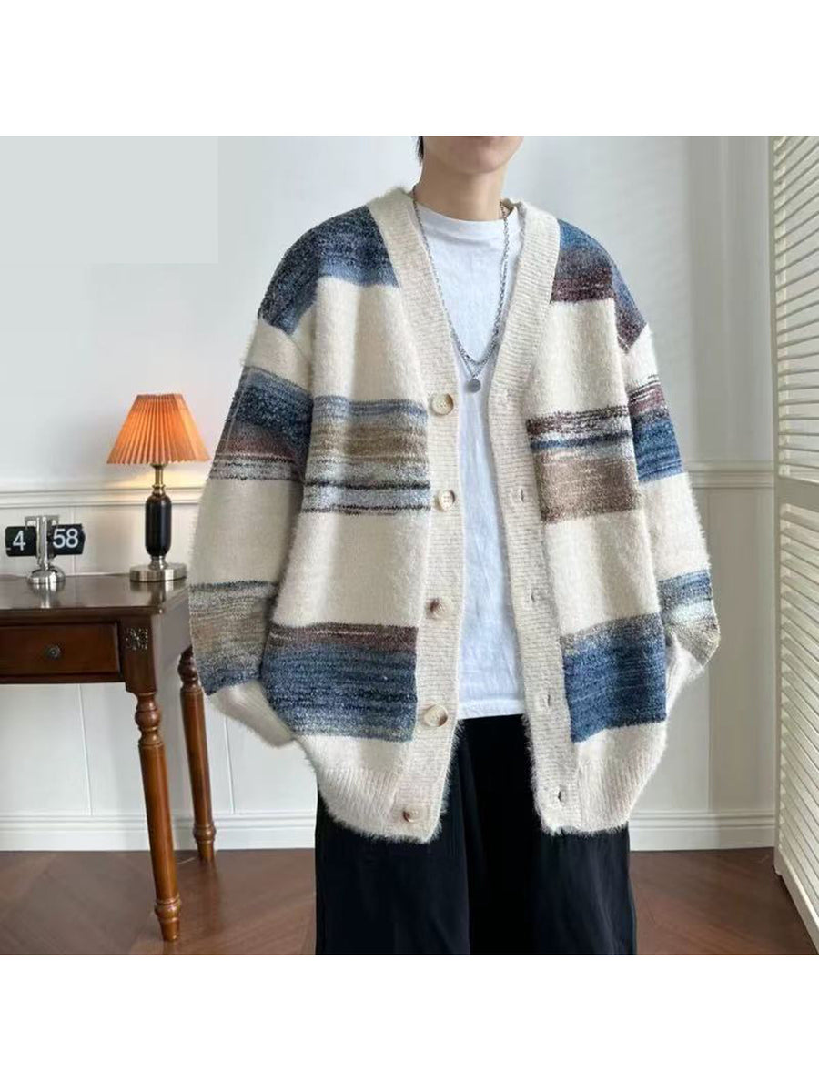 Men's Autumn/Winter Style - Buttoned Cardigan Jacket, Contrast Color Fashion Long Sleeve Design, Suitable for Casual Dates and Outdoor Activities - Comfortable Ted Fabric, Urban Style, Versatile Piece - Mixed colors
