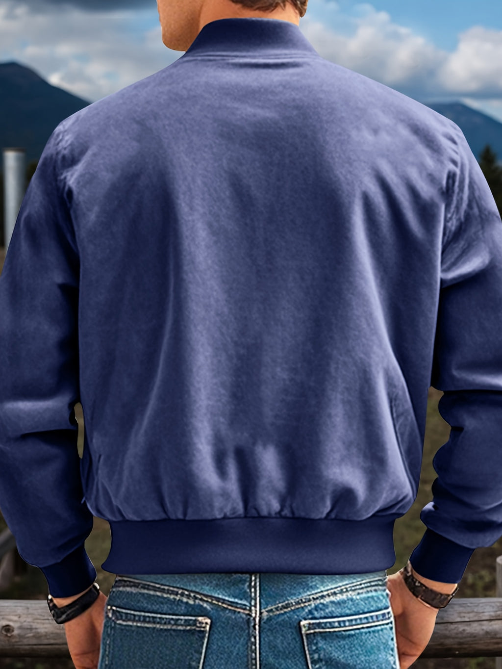 Whale Crossing OBM Early Autumn New Outdoor Men's Stand Collar Zipper Jacket - Navy Color