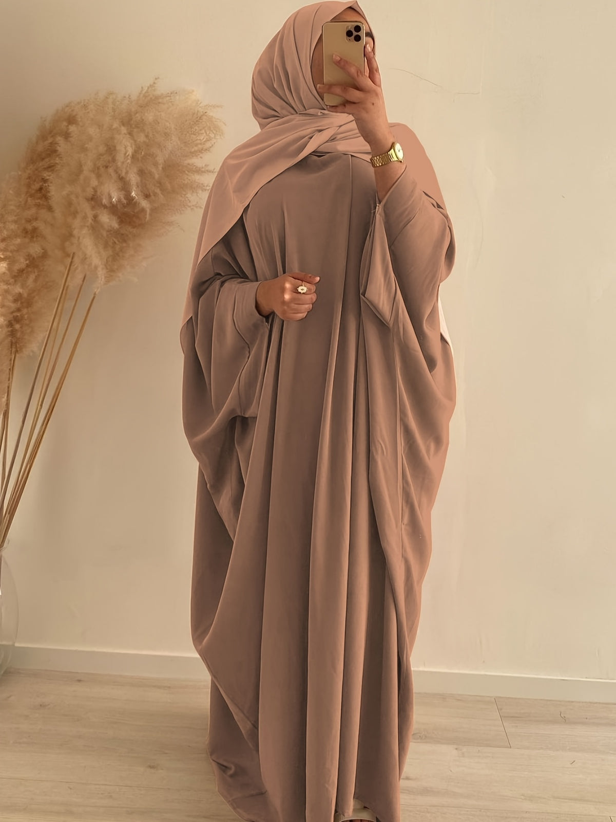 1pc (Headscarf Not Included) Elegant Vacation Fashion Wide Sleeve Solid Color Easy Breathable Comfortable No Scarf Women'S Abaya Casual Dress. Abaya, Muslim Clothing, Women'S Abayas, Muslim Robe, Elegant Abaya, Women'S Muslim Clothing, Chic Robe - Yellowish-brown