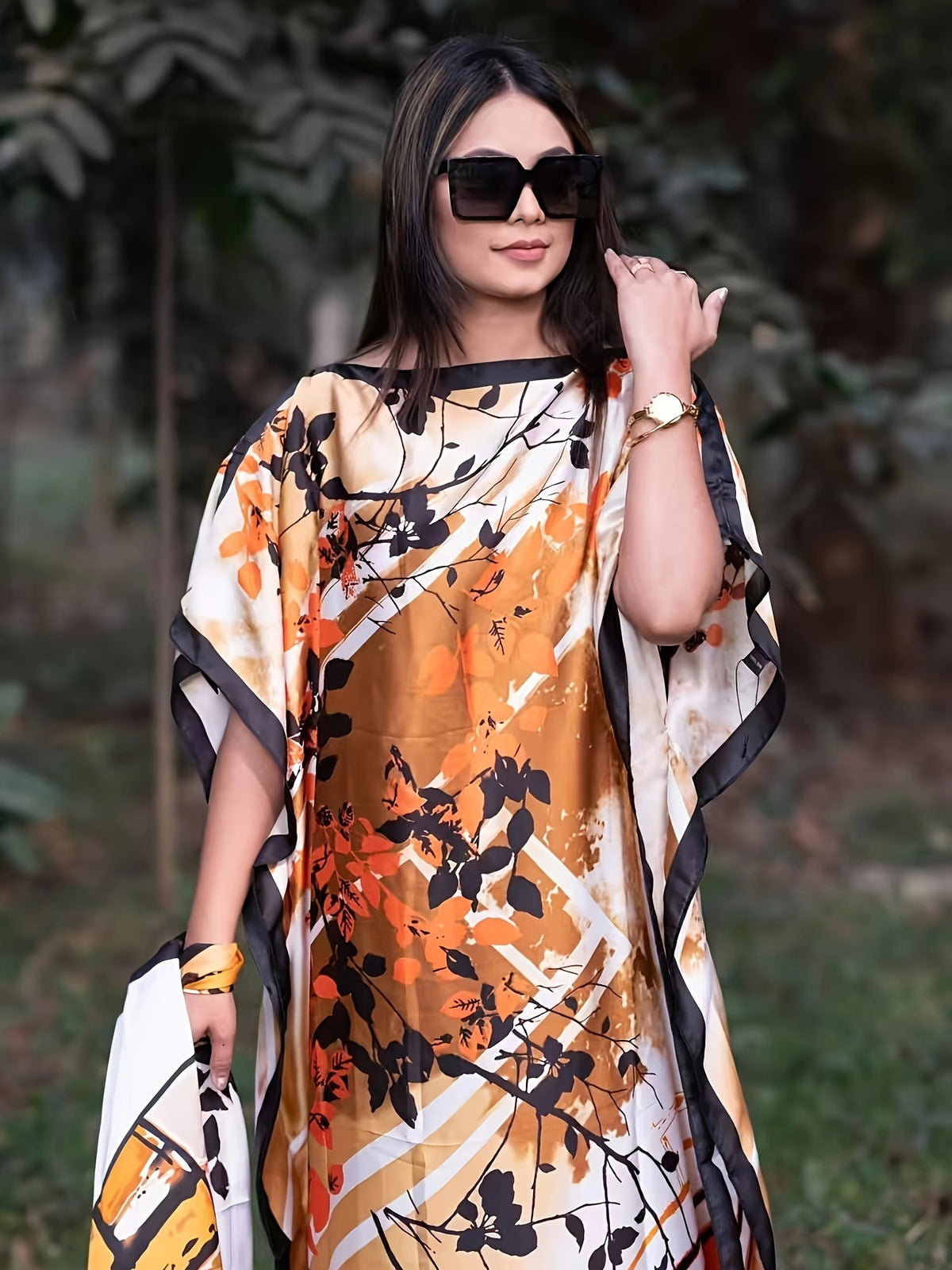 1 Set Western New Style Printed Headscarf Robe Middle Eastern Directional Robe Set - Mixed colors