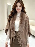 Women'S Cardigan, Autumn Winter Fashion Faux Tassel Cape Scarf Jacket - Lightweight Warm Outerwear for Parties, Office, Casual Wear - Elegant Autumnal Accessory, Trendy Scarf, Office Essential, Holiday Gift - Khaki