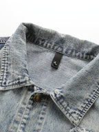 Men's Vintage Washed Denim Jacket Oversized Lapel Button Casual Trucker Coat Loose Fit Classic Jean Outerwear for European Sizes - Sky Blue