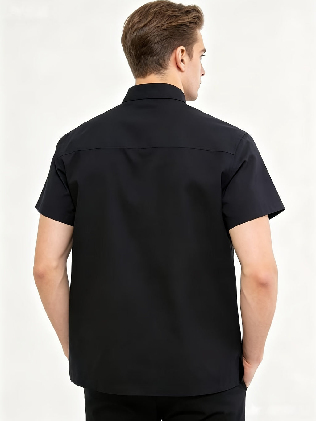 Men's Traditional Tang Suit Short Sleeve Summer Breathable Pure Cotton Chinese Mandarin Collar Top with Pockets - Black