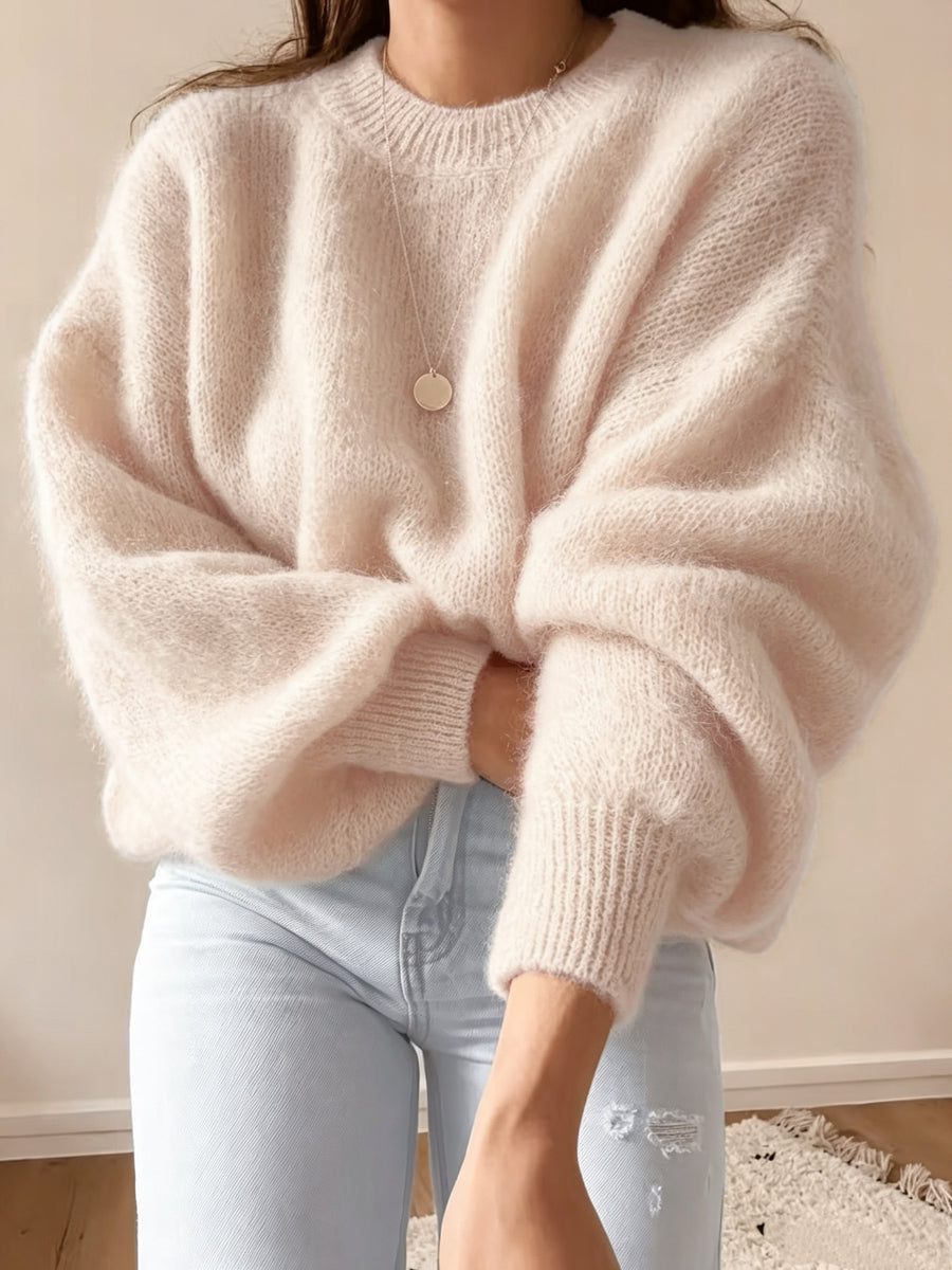 French Lazy Round Neck Sweater Early Autumn Early Winter Oversized Lantern Long Sleeve Women'S Soft Plush Skin-Friendly -Concealing Single Piece Versatile Inner Wear Outer Wear Commute Date Travel Casual Relaxed Atmosphere Pullover Top ASD1 - Apricot