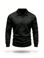 Autumn New Men'S Half-Zipper Long Sleeve POLO Shirt, Black Geometric Texture Pattern Light Business Casual Base Layer Top - Black