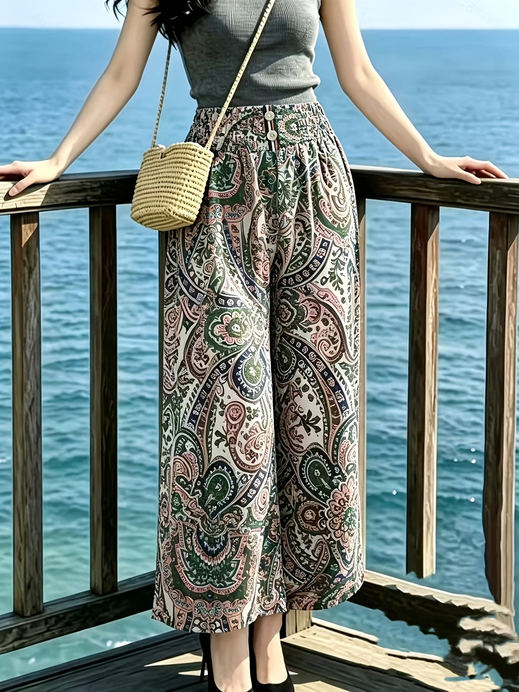 2024 New Printed Wide-Leg Mid-Length Pants for Women - Mixed colors