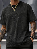 Short Sleeve Top, Pure Washed Distressed Loose Short Sleeve, Raven Flying Bird Front And Back Trendy Print Casual Match, American Street High Street Hip-Hop Couple Style, Daily Outing Commute Sports Fitness Street Style Y2K National Trend T-Shirt - Black