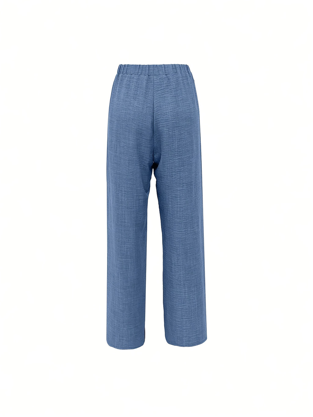 Women'S Solid Color Long Pants, Side Seam Lace Trim, Casual Wear, Loose Trousers - Sea Blue
