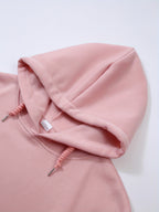 Printed Women's Casual Sports Suit, Warm Long Sleeve with Drawstring Kangaroo Pocket, Women's Clothing - Pink Color