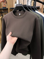 Spring And Autumn High Quality Round Neck Long Sleeve Base Layer Versatile Casual Solid Color Men'S Sweater, Home Casual Inner Wear Skin-Friendly Warm Multi-Color Available Men'S Top, Durable Comfortable Pullover LS3351 - Dark Brown