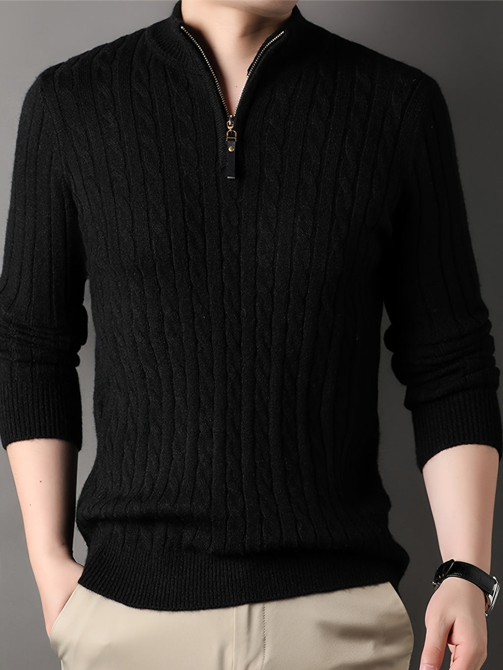 New Autumn Men's Knitted Pullover, Soft and Comfortable, Close-Fitting, Urban Outdoor Fashion, Casual Autumn Wear - Black