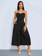 Women's High-Waist Culottes with Pockets, Pleated Wide-Leg Shorts, Casual Fashion Summer Work Pants, Serene Luxury Culottes with Pockets, High-Waist Pleated Wide-Leg Shorts - Black