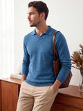 Father'S Day Single Piece Men'S Fashion Henley Shirt Blue Knitted Sweater Jacquard Autumn Winter Combination Version Flip Collar Long Sleeve Home Work Top - Blue