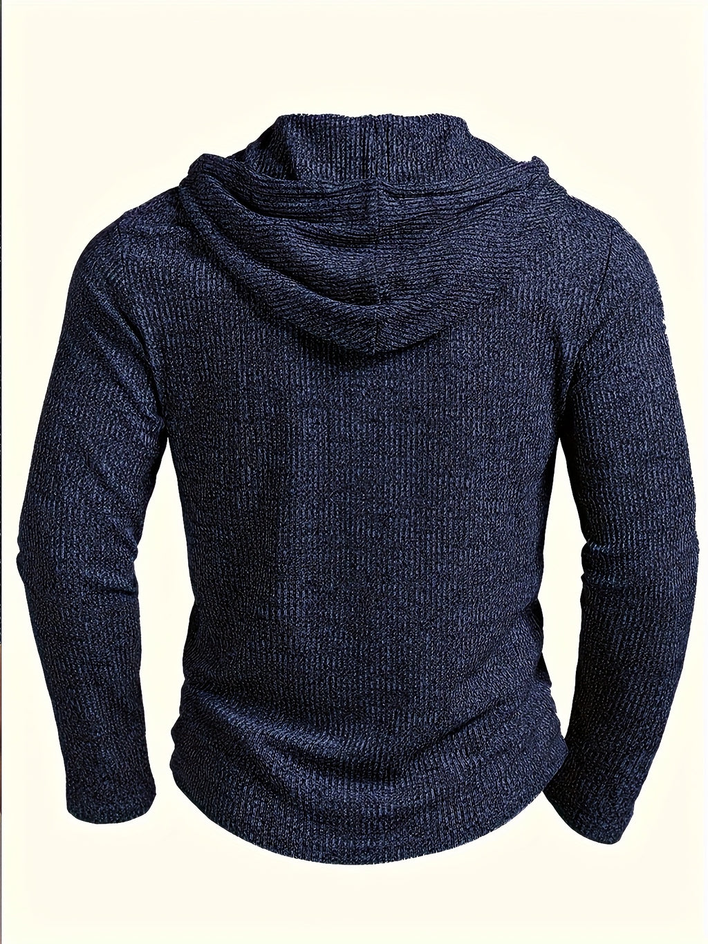 Men's Stretch Color- Ribbed Patchwork Contrast Outdoor Sports Casual Hooded Henley Shirt - Navy Color