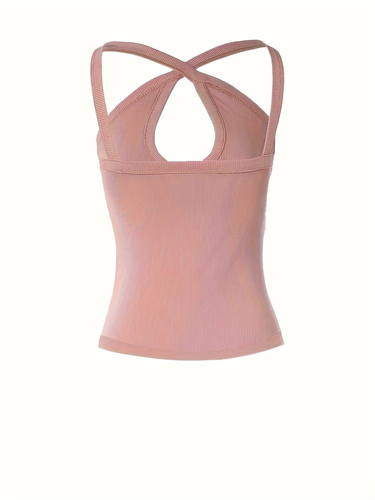 Women's Summer Solid Color Ribbed Fashion Sexy Heart Cut-Out Camisole - Pale Pinkish Gray