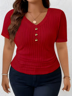 European and American Women's Fashion T-Shirt - Burgundy