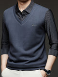 Men'S Shirt Collar Faux Two-Piece Knit Top, Turned-Up Shirt Collar, Classic Business Style, Suitable for Middle-Aged Men, Dads' Wear. - SINBOS - Grey