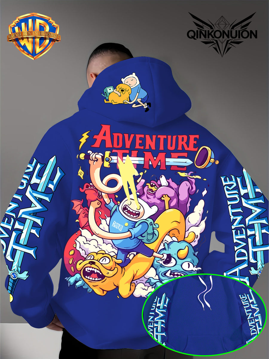 Warner Official Men'S Hoodie, Adventure Treasure Colorful Hot Blood Adventure Trend Printed Design, Machine Washable, Warm And Casual for Autumn And Winter, Daily Drawstring Hoodie, Multi-Functional Sports And Leisure Loose Version - Blue