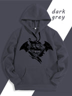 Warner Official Men's Hooded Sweatshirt, Black and White Distressed Batman Symbol Torn Wind Print Design, Machine Washable, Cozy and Comfortable Daily Drawstring Hooded Sweatshirt for Autumn and Winter, Versatile Sporty Casual Loose Fit - Dark Gray