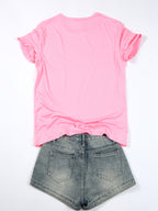 New Summer Cross-Border European and American Women's Short-Sleeve T-Shirt, Cute Cartoon Sanrio Co-Branded Print, Loose Fit Round Neck Short-Sleeve Casual Top, Comfortable and Stylish Swear and , Multiple Color Options, Easygoing Style - pink color