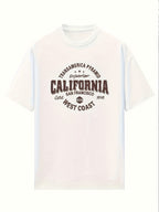 A Short-sleeved Women's T-shirt with Letter Print Pattern, Casual, Loose-fitting, Sweet Style. Made of 95% Polyester and 5% Spandex - White