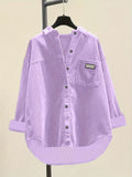 Pit Strip Easy Fashion Loose Button-Up Shirt - Violet