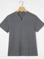 Men's Summer Linen T-Shirts 2pcs, Breathable Soft V-Neck Henley Short Sleeve Shirts, Loose Casual Beach Yoga Tops, Trendy Mens Casual Wear - White+gray