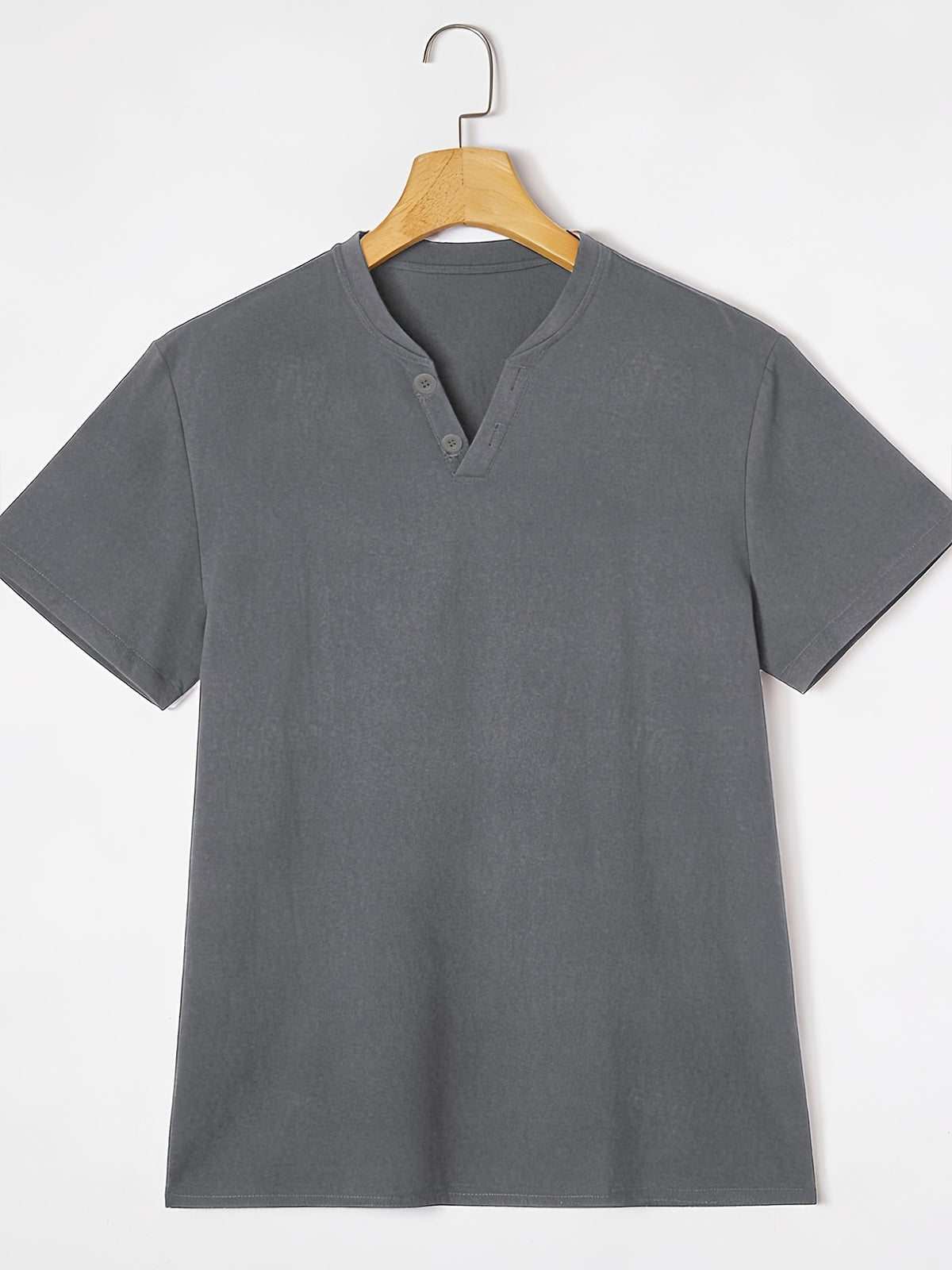 Men's Summer Linen T-Shirts 2pcs, Breathable Soft V-Neck Henley Short Sleeve Shirts, Loose Casual Beach Yoga Tops, Trendy Mens Casual Wear - White+gray
