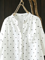 YYTT Elegant And Stylish Loose Polka Dot Shirt Women'S Summer New Casual Versatile Age-Reducing Five-Point Sleeve Top - White