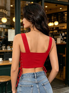 Hot Luxurious Side Tie Fashion Small Vest Women Outerwear Sexy Top Inner Top - Red