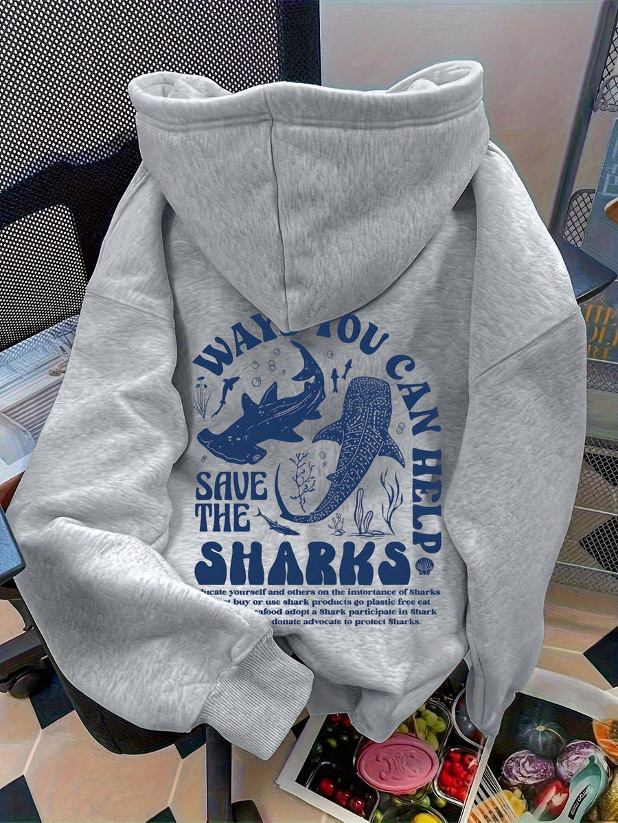 Graphic-Print Hooded Sweatshirt for Autumn And Winter, Women'S Clothing - Grey