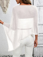 Solid Color Asymmetrical Design Cape-Style Casual Large Round Neck Women's Top - Pure White