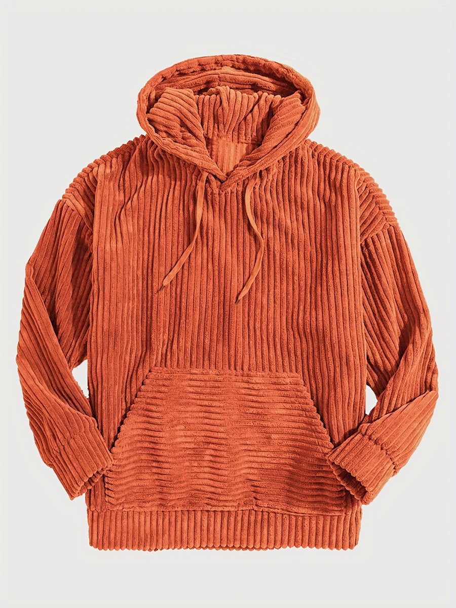 Men'S Hooded Sweatshirt - Loose Fit Pullover Hoodie, Long Sleeve Casual Sweater for Everyday & Formal Wear, Classic Hooded Sweatshirt for Men, Comfortable Clothing, Textured Fabric, Relaxed Fit Clothing - Orange-Red