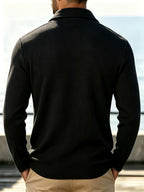 Men's New Spring, Autumn, and Winter Waffle Knit Heavyweight Single-Breasted Open Front Cardigan with Lapel Collar and Double Pockets, a Versatile Long-sleeve Business Casual Jacket. Soft, Comfortable, and Stylish Solid-color Knit Outerwear - Black Color+Blue