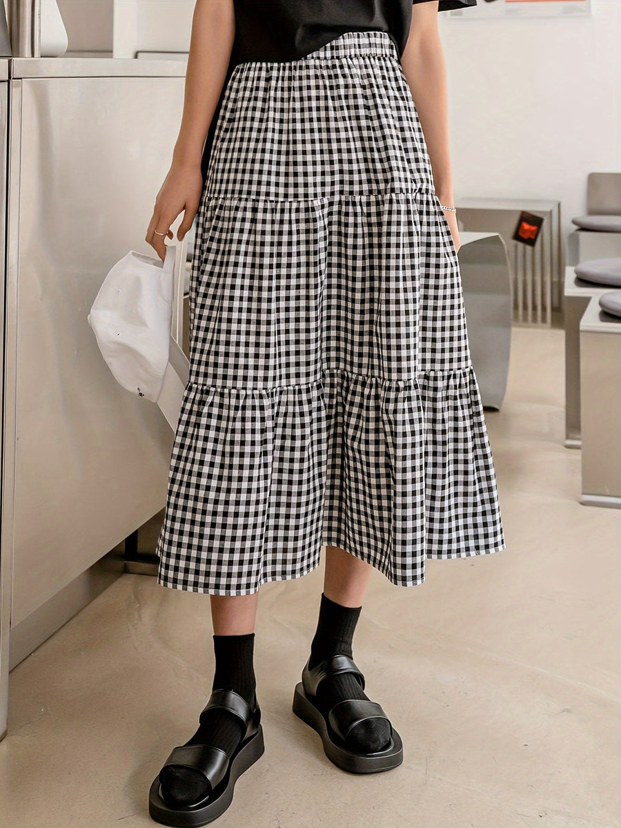 Plaid Print Ruffled Hem Half Skirt - Mixed colors