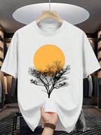 Trendy Printed T-Shirts for Men, Regular Standard Fit Comfortable Short Sleeve Casual Tee, Versatile Everyday Fashion Outfit Top - White