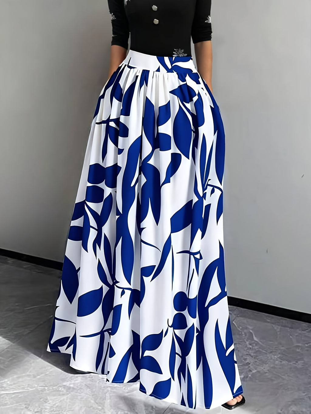 New Spring/Summer/Autumn Women's Printed High-Waist A-Line Skirt, Summer Vacation Dress - Blue