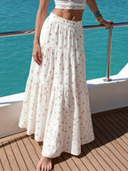 Women's Bohemian Floral Print Maxi Dress with Ruffle Hem & - Loose Fit Midi to Maxi Length Dress Suitable for Vacation, Weddings, Casual Outfits, Spring Summer Dress - Red And White